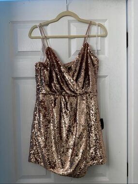 Women's Rose Gold Sequin Wrap Dress Skort - Lulus